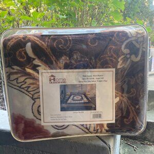 Brown and Pink Floral Korean/ Balkan Mink Fleece, Blanket, Batanije, Queen, New